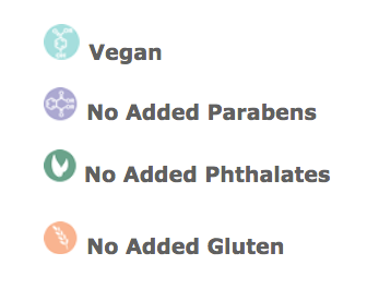 vegan, no added parabens, no added phthalates, no added gluten